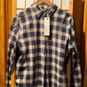 Plaid cotton shirt.  Design on back